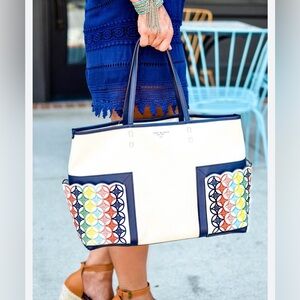 Stunning very large Tory Burch multicolor pocket tote very hard to find!